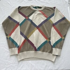 Vintage Byford Sweater Men's  M Knit Crewneck Geometric Grandpa Preppy